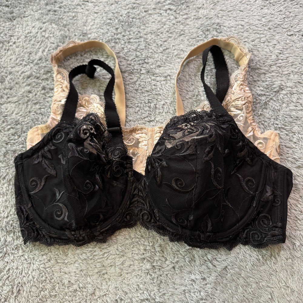 Soma Womens Sensuous Lace Underwire Bra Set 36D Black Nude Floral Embroidery
